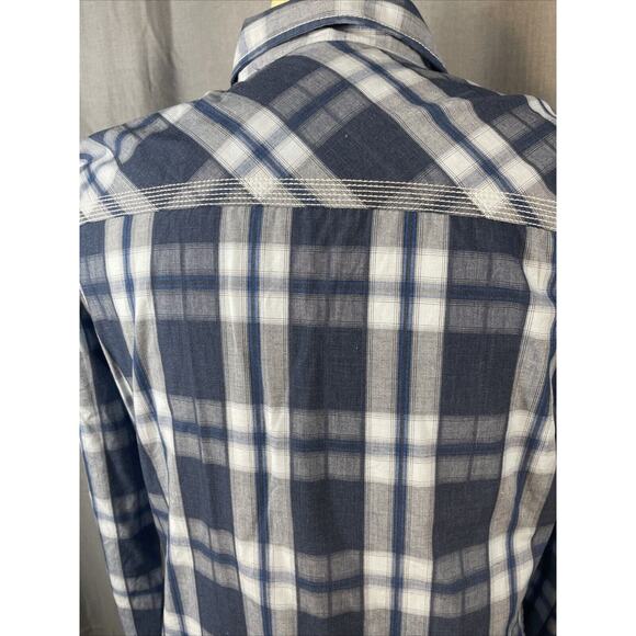 BKE Western Tailored Fit Shirt Mens L LongSleeve Blue Plaid Metal Buttons - Picture 6 of 10
